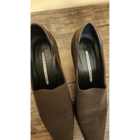 Donald Pliner Brown Stretch Fabric Pumps Snake Leather Heel Size 7.5 - Picture 5 of 7